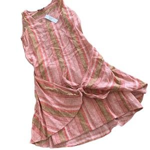 DREW Dress Sleeveless Linen Blend Striped Tie Front Boho Festival Size XS New